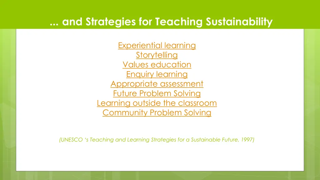 and strategies for teaching sustainability