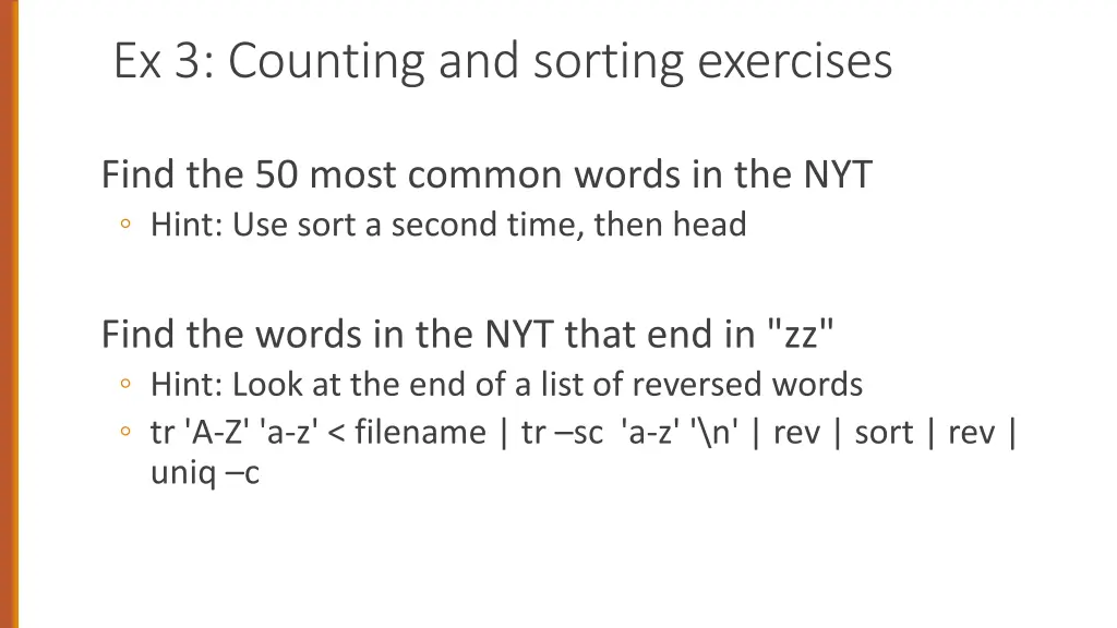 ex 3 counting and sorting exercises