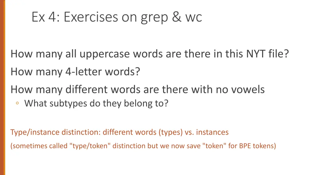 ex 4 exercises on grep wc