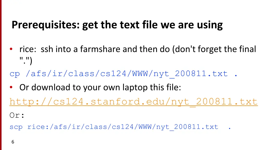 prerequisites get the text file we are using