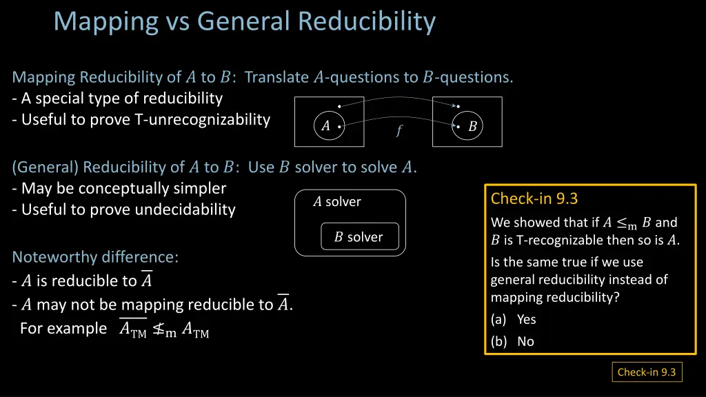 mapping vs general reducibility