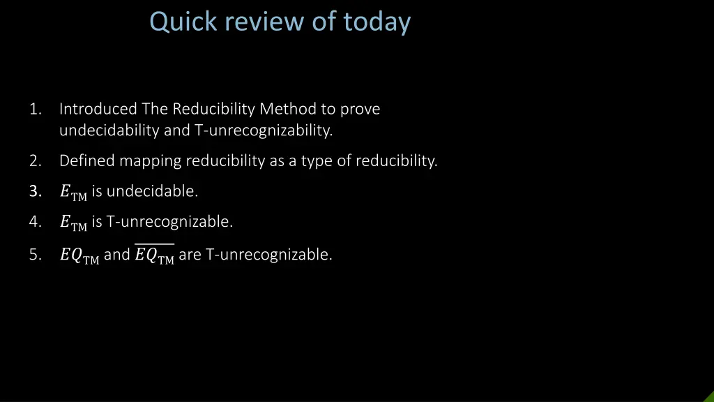 quick review of today