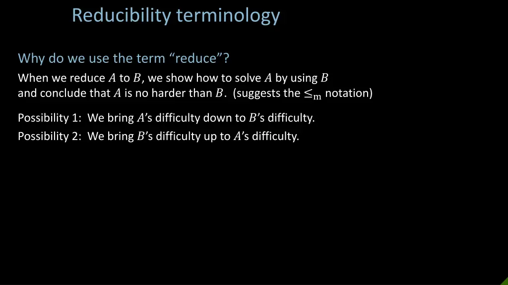 reducibility terminology