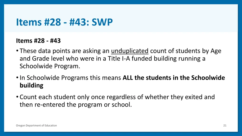 items 28 43 swp