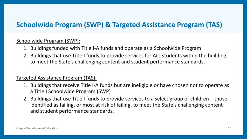 schoolwide program swp targeted assistance