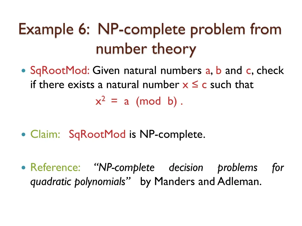 example 6 np complete problem from number theory