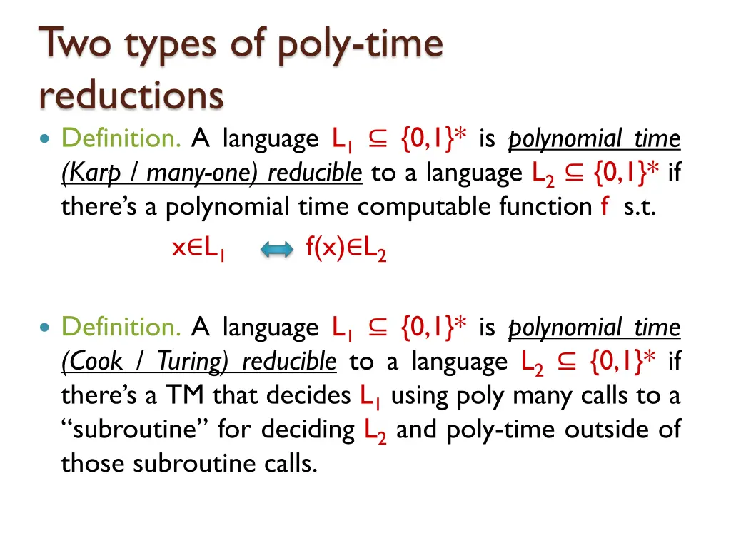 two types of poly time reductions definition