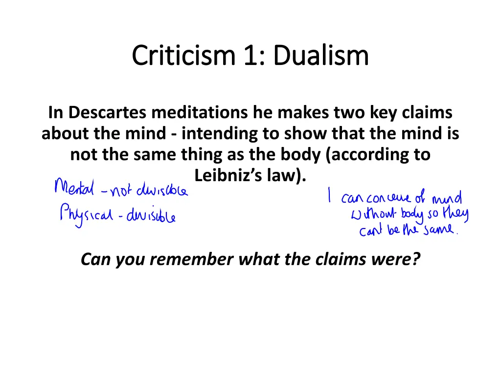 criticism 1 dualism criticism 1 dualism