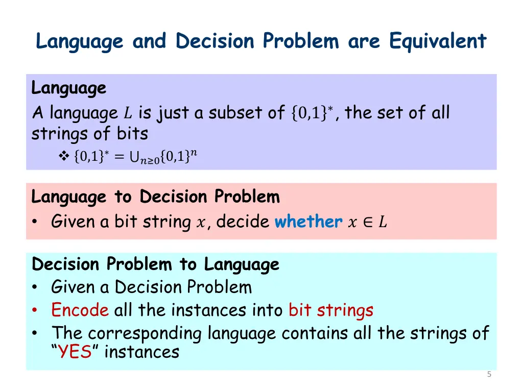 language and decision problem are equivalent