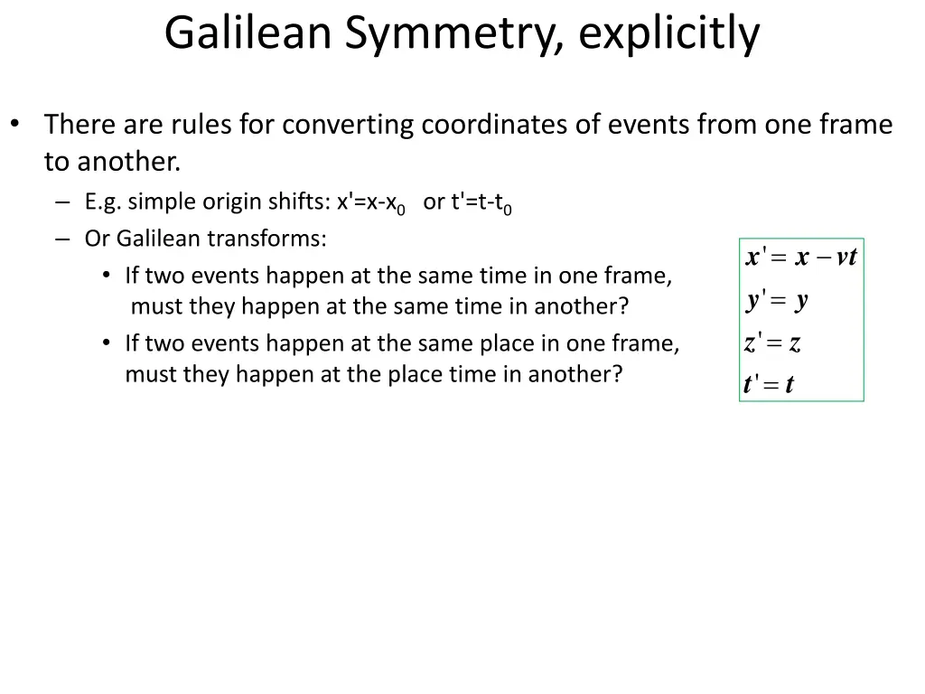 galilean symmetry explicitly