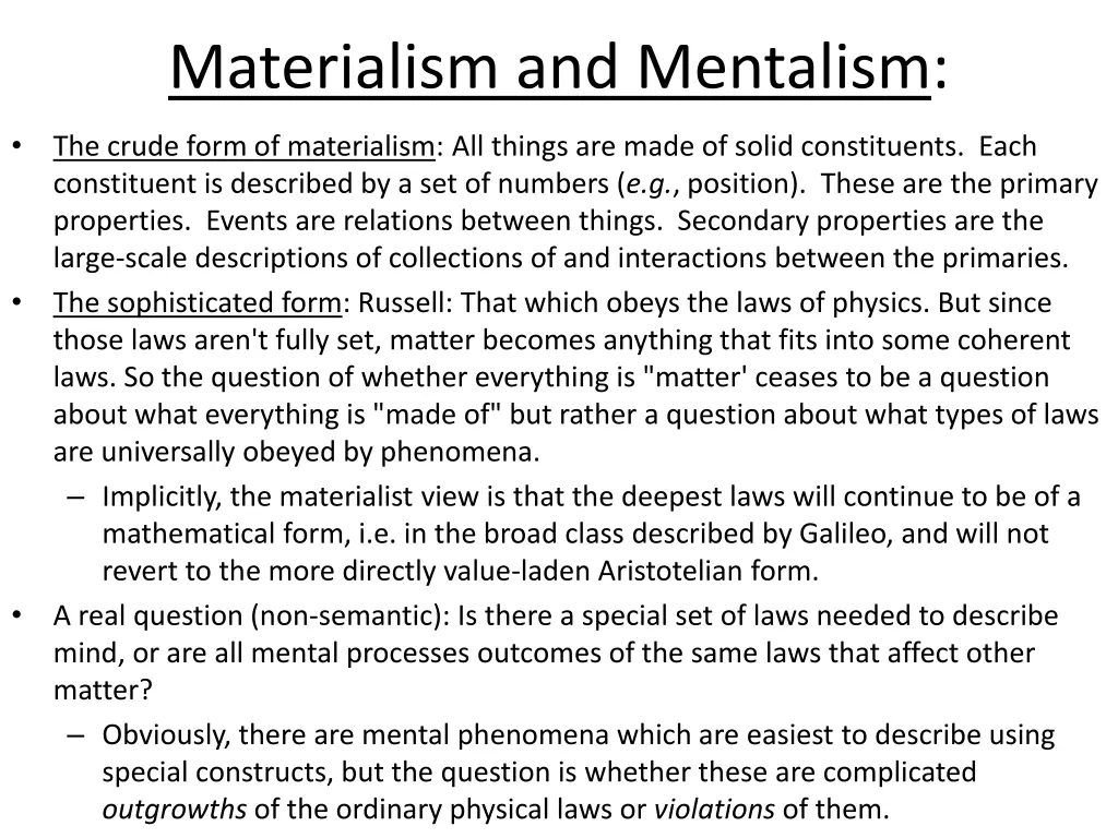 materialism and mentalism