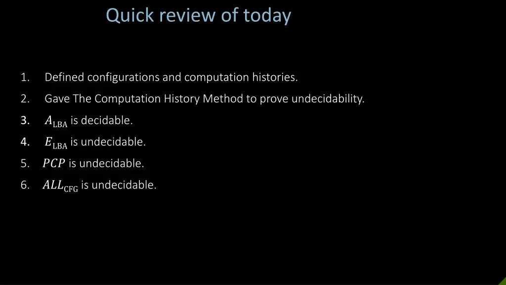 quick review of today