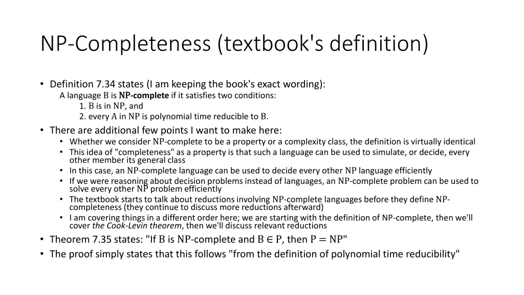 np completeness textbook s definition