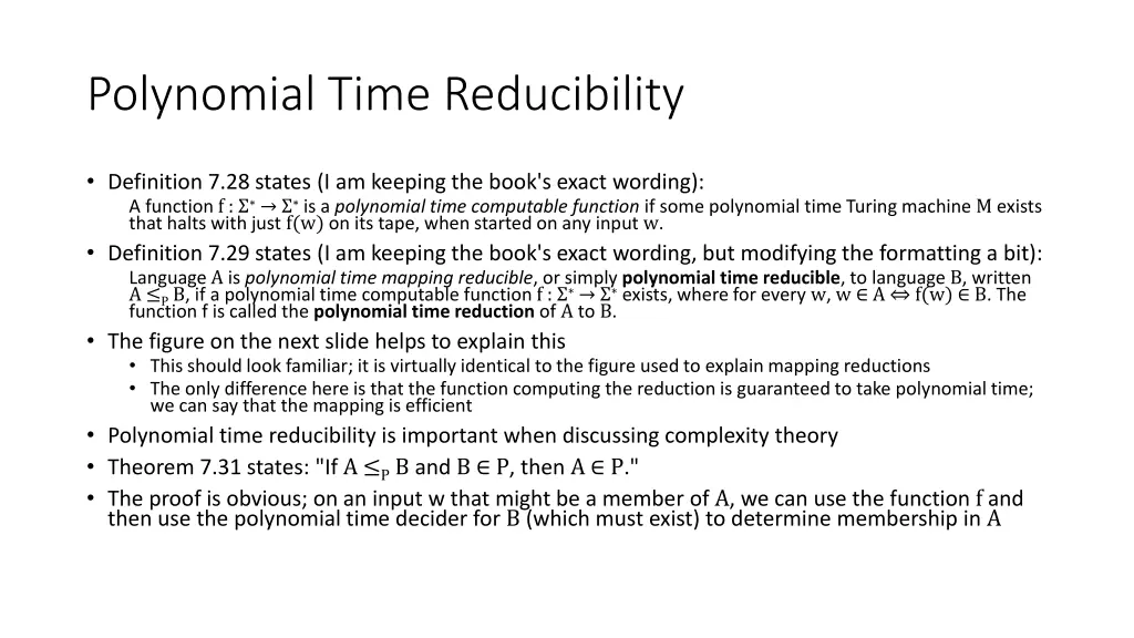 polynomial time reducibility