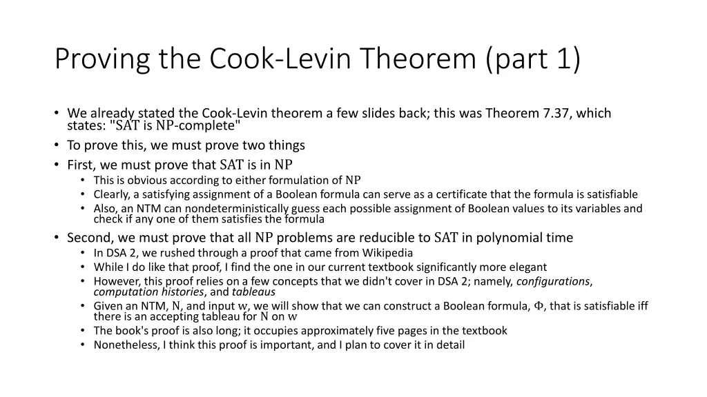 proving the cook levin theorem part 1