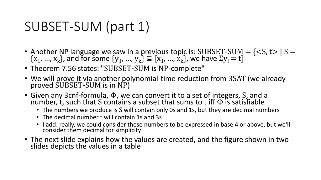 subset sum part 1