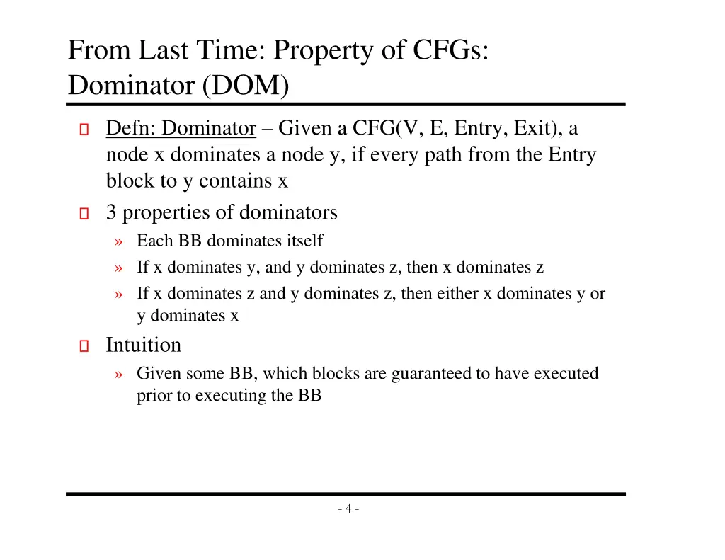 from last time property of cfgs dominator dom