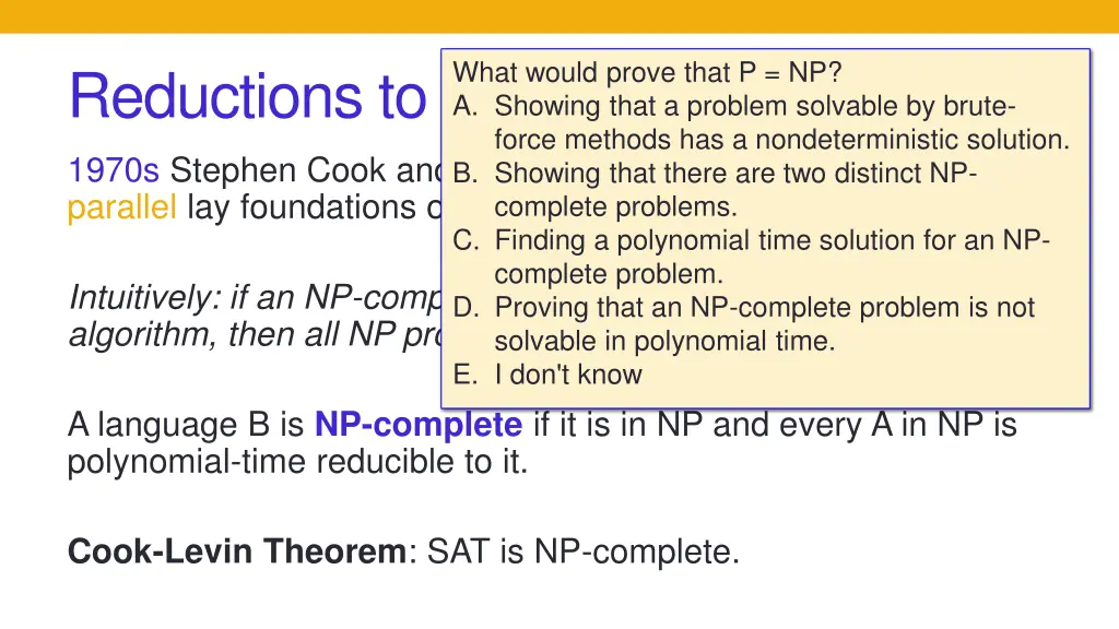 what would prove that p np a showing that