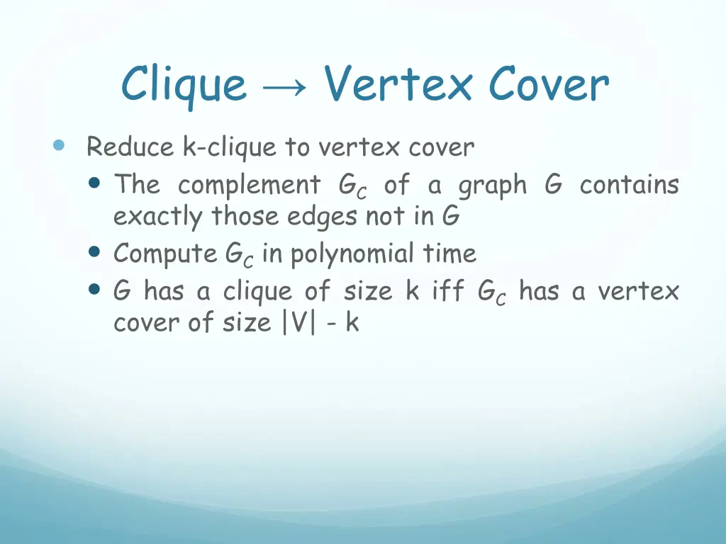 clique vertex cover reduce k clique to vertex
