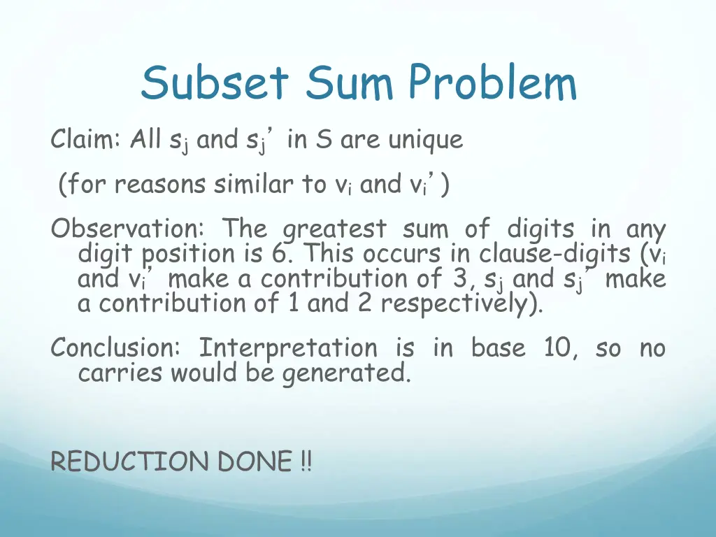 subset sum problem claim