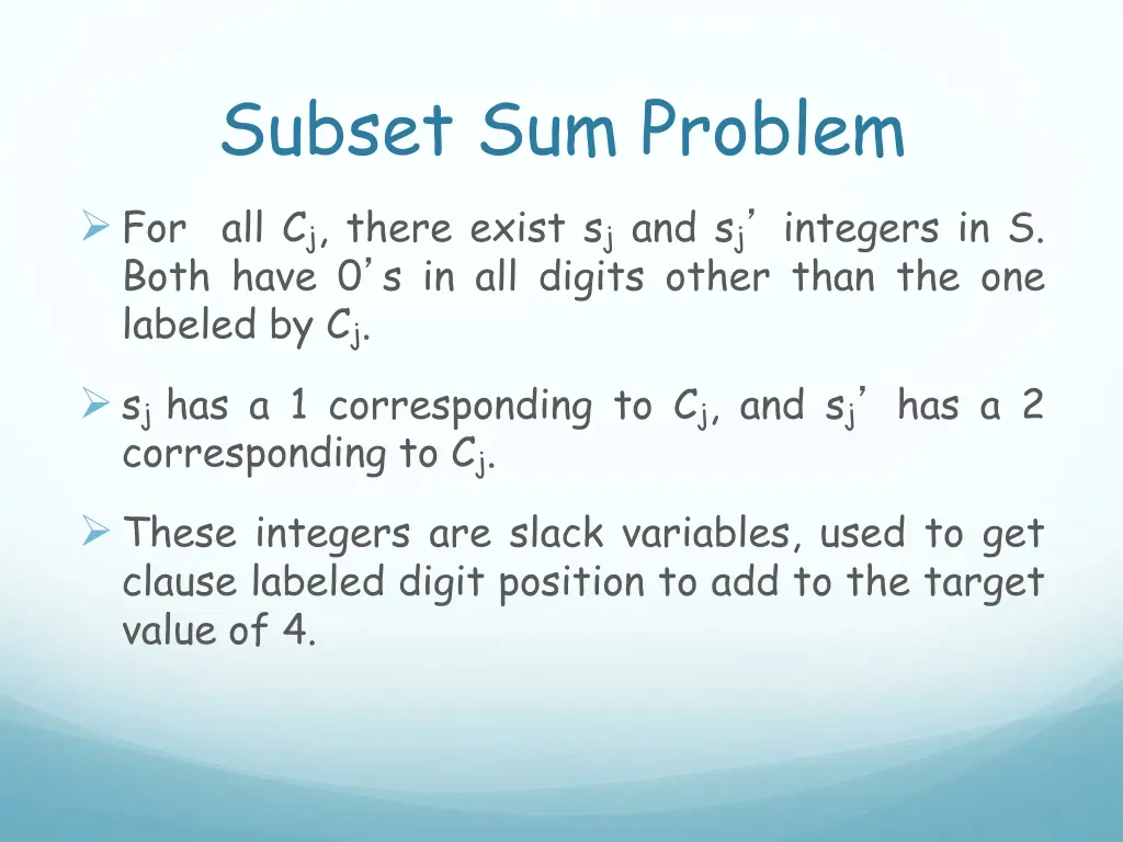 subset sum problem for all c j there exist