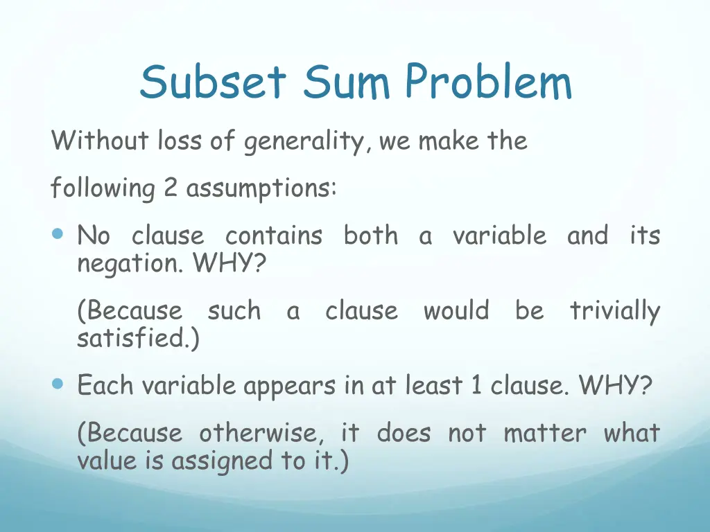 subset sum problem without loss of generality