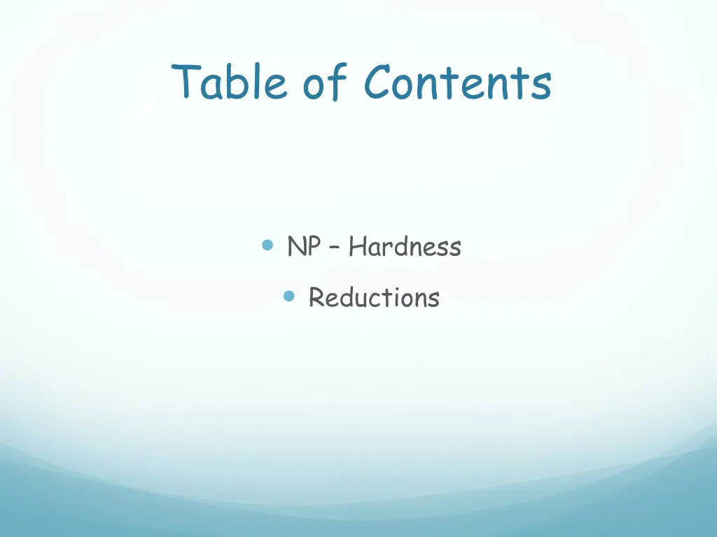 table of contents