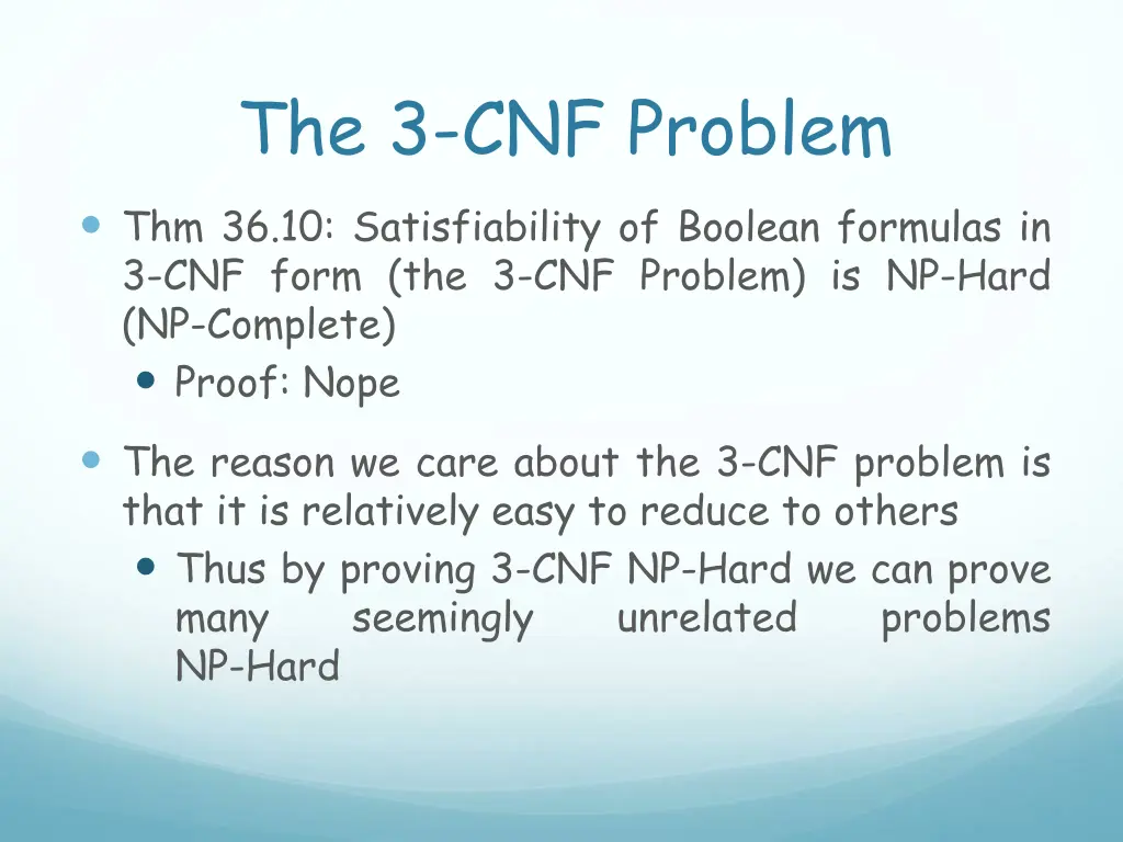 the 3 cnf problem thm 36 10 satisfiability