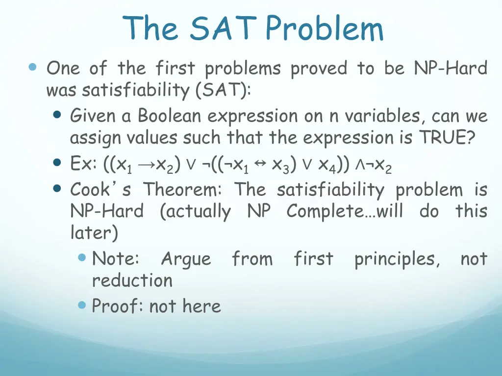 the sat problem one of the first problems proved