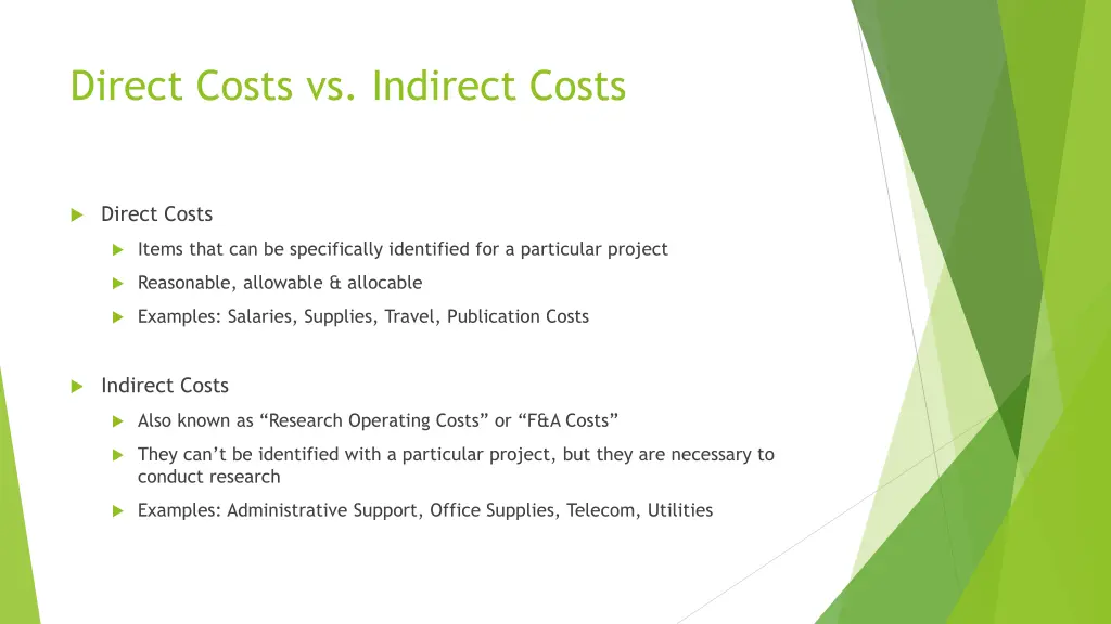 direct costs vs indirect costs