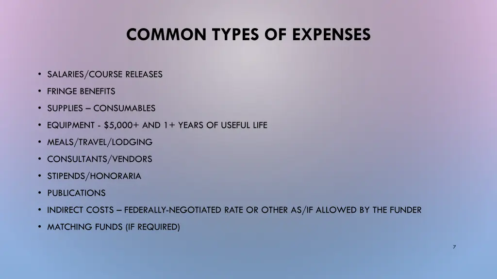 common types of expenses