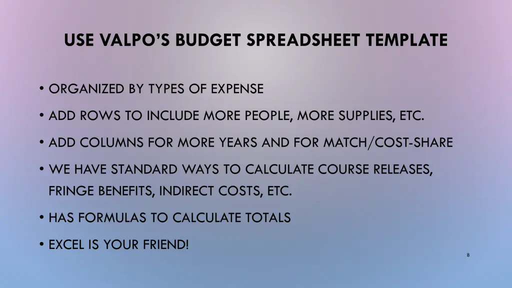 use valpo s budget spreadsheet template