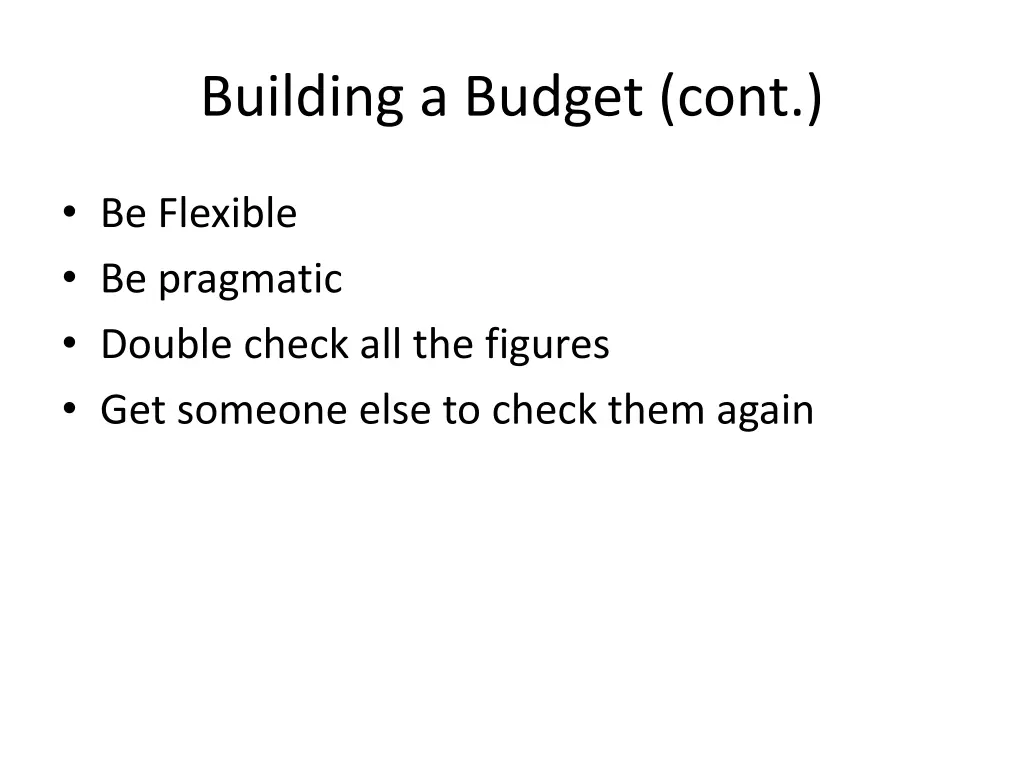 building a budget cont