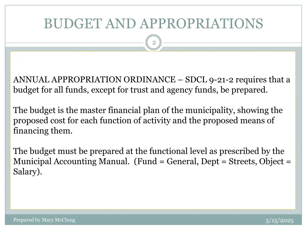 budget and appropriations