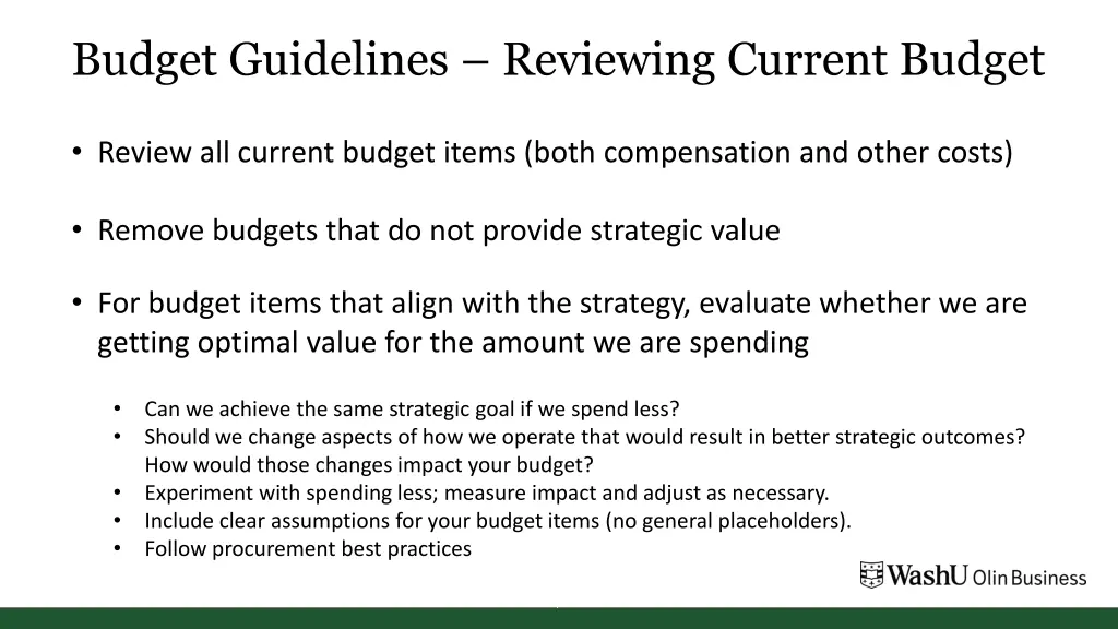 budget guidelines reviewing current budget
