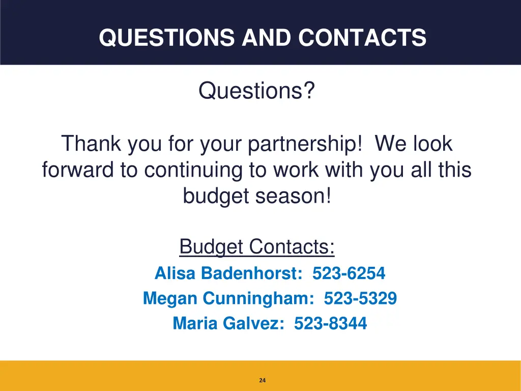 questions and contacts