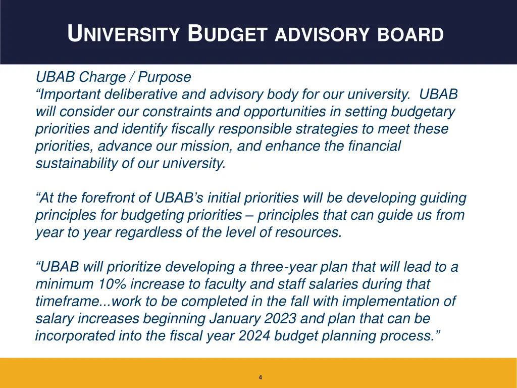 u niversity b udget advisory board