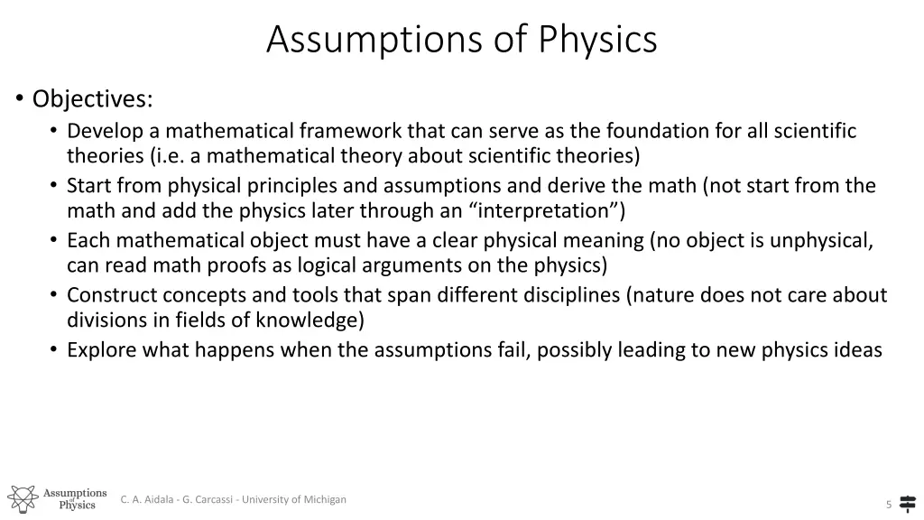 assumptions of physics
