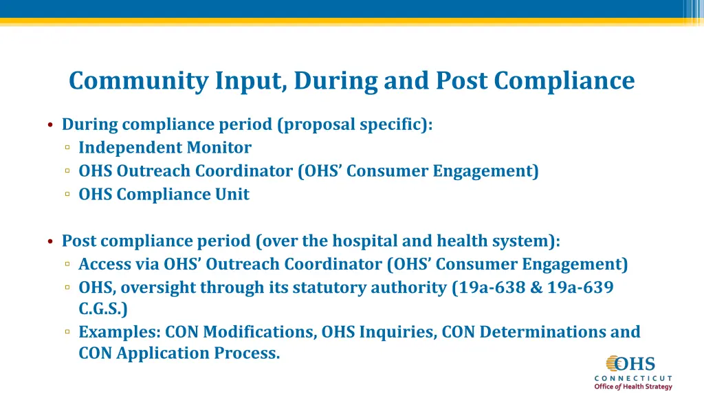 community input during and post compliance
