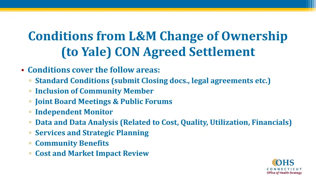 conditions from l m change of ownership to yale