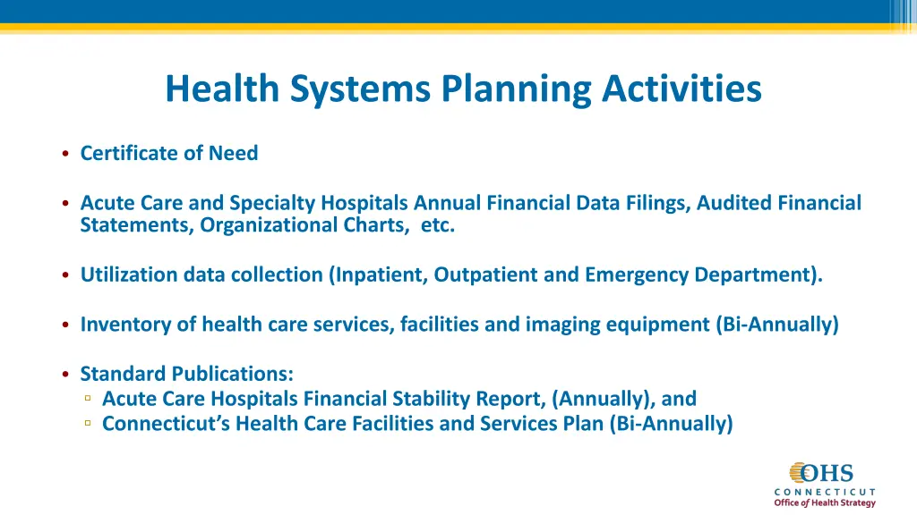 health systems planning activities