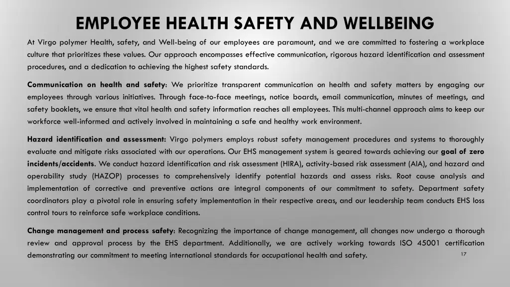 employee health safety and wellbeing at virgo