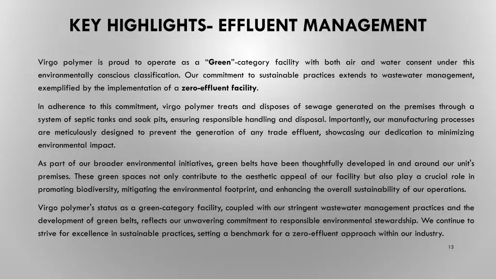 key highlights effluent management