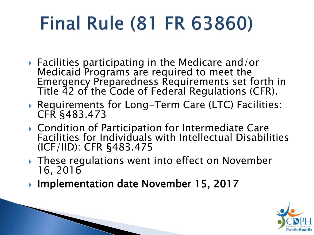 facilities participating in the medicare