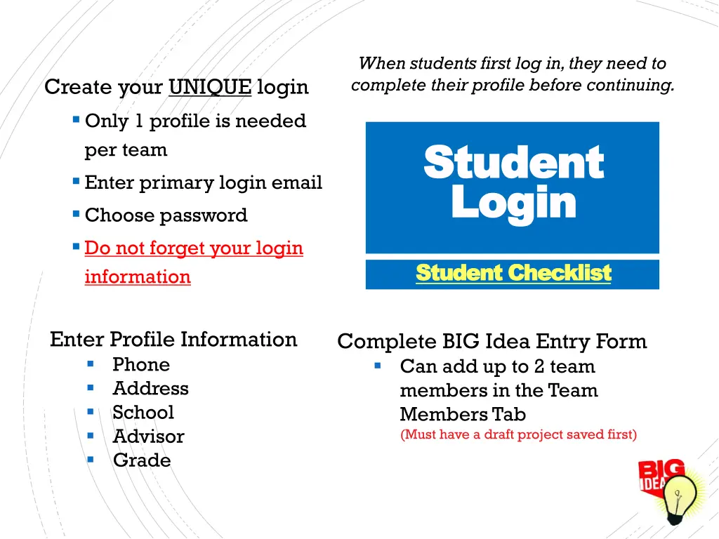 when students first log in they need to complete