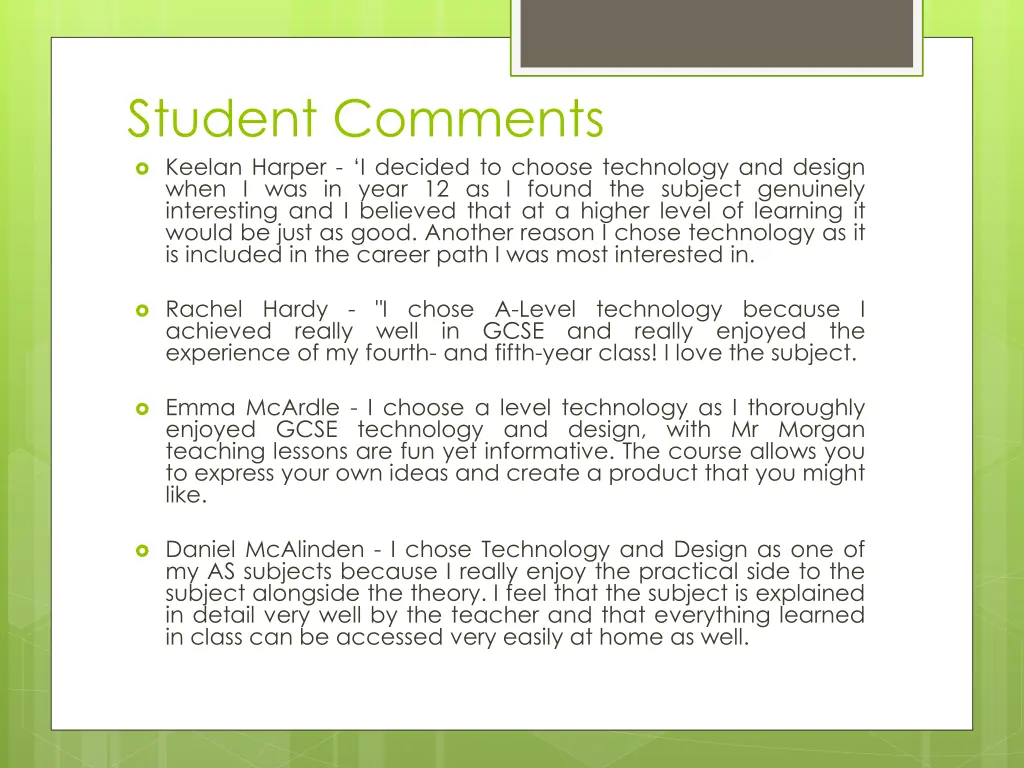 student comments keelan harper i decided