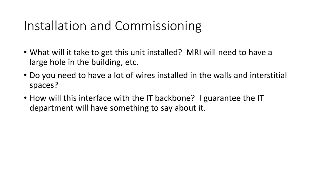 installation and commissioning