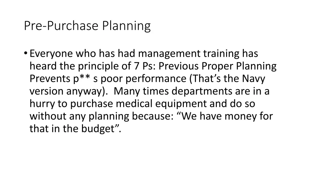 pre purchase planning