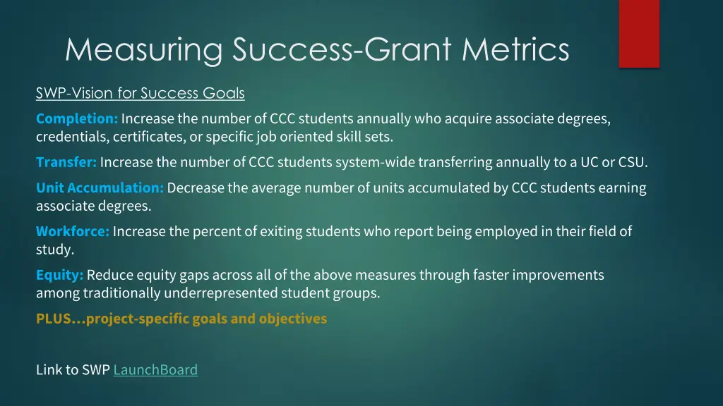 measuring success grant metrics