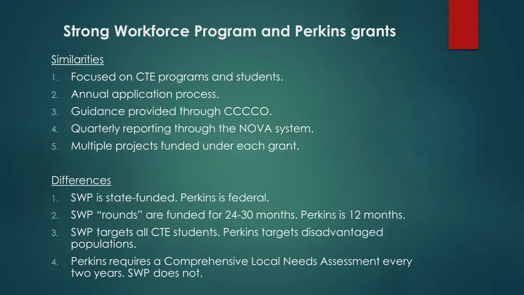 strong workforce program and perkins grants 1